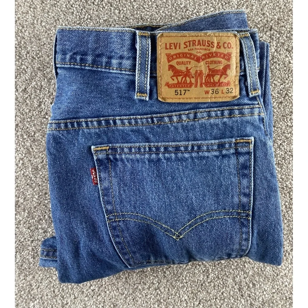 Levi's 517 Bootcut Medium Wash Jeans Mens 36x32 Cotton Whiskered Western Work